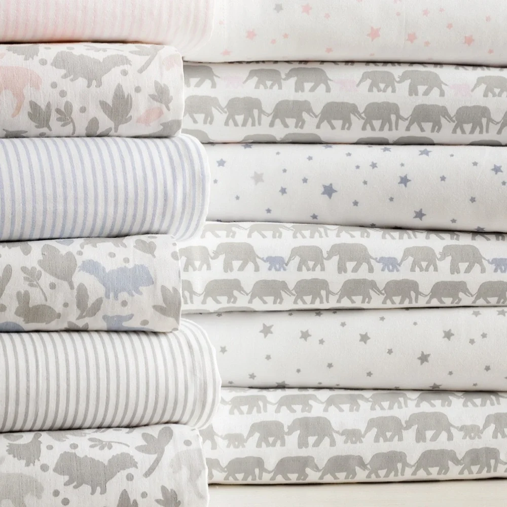 RH Elephant Print Crib Fitted Sheet - French Blue